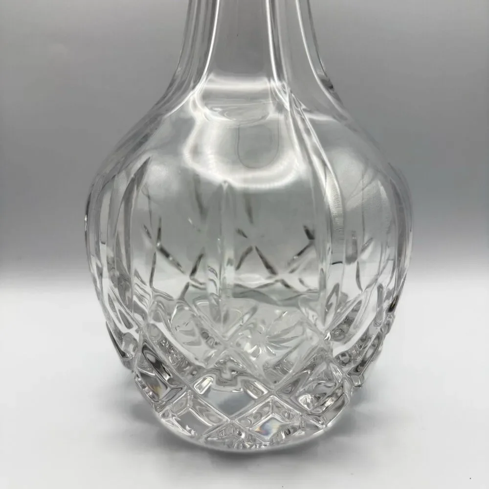 Vintage Cut Crystal Decanter w/ Stopper 11.5” Tall Diamond Pattern Barware